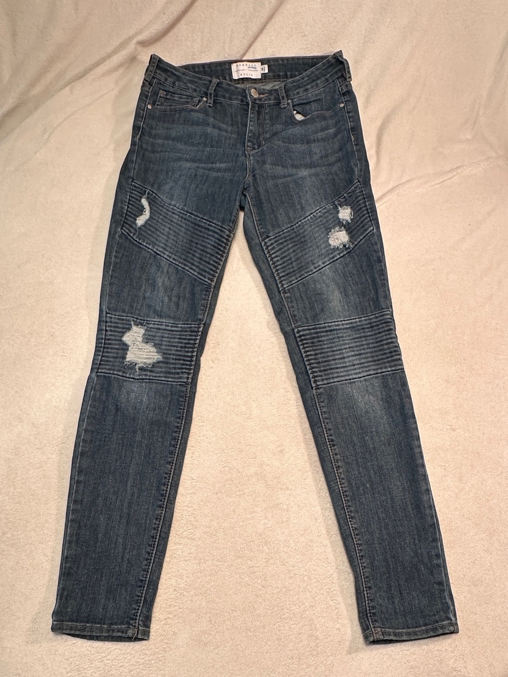 Kendall + Kylie Distressed Moto Skinny Jeans - Dark Blue